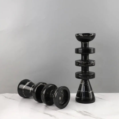 Modern black marble & yellow stone candle holder dining room decor