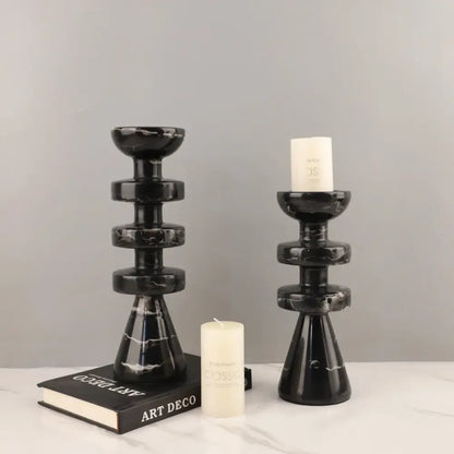 Modern black marble & yellow stone candle holder dining room decor