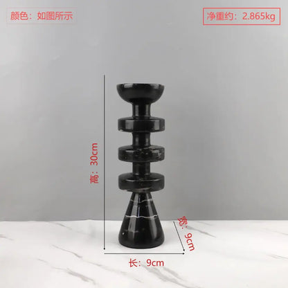 Modern black marble & yellow stone candle holder dining room decor