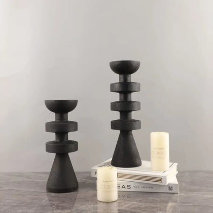 Modern black marble & yellow stone candle holder dining room decor