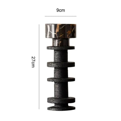 Elegant black & brown marble pillar candlestick dining room set
