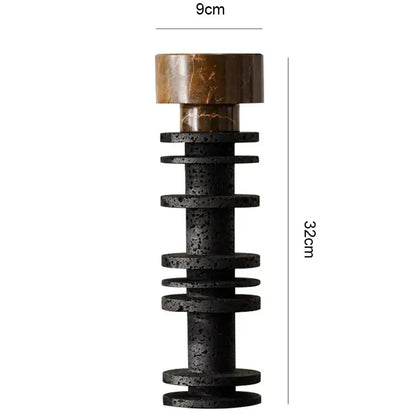 Elegant black & brown marble pillar candlestick dining room set