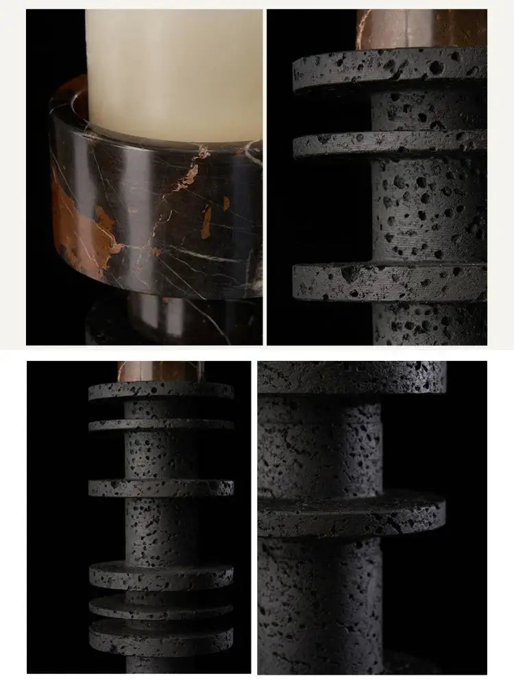 Elegant black & brown marble pillar candlestick dining room set