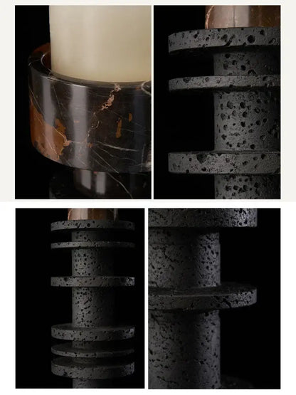 Elegant black & brown marble pillar candlestick dining room set