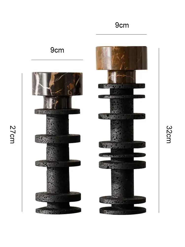 Elegant black & brown marble pillar candlestick dining room set