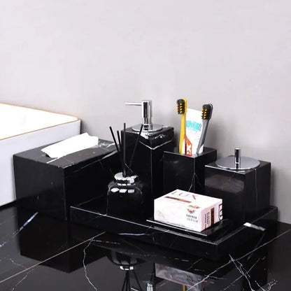 Black marquina marble bathroom set with gold handles