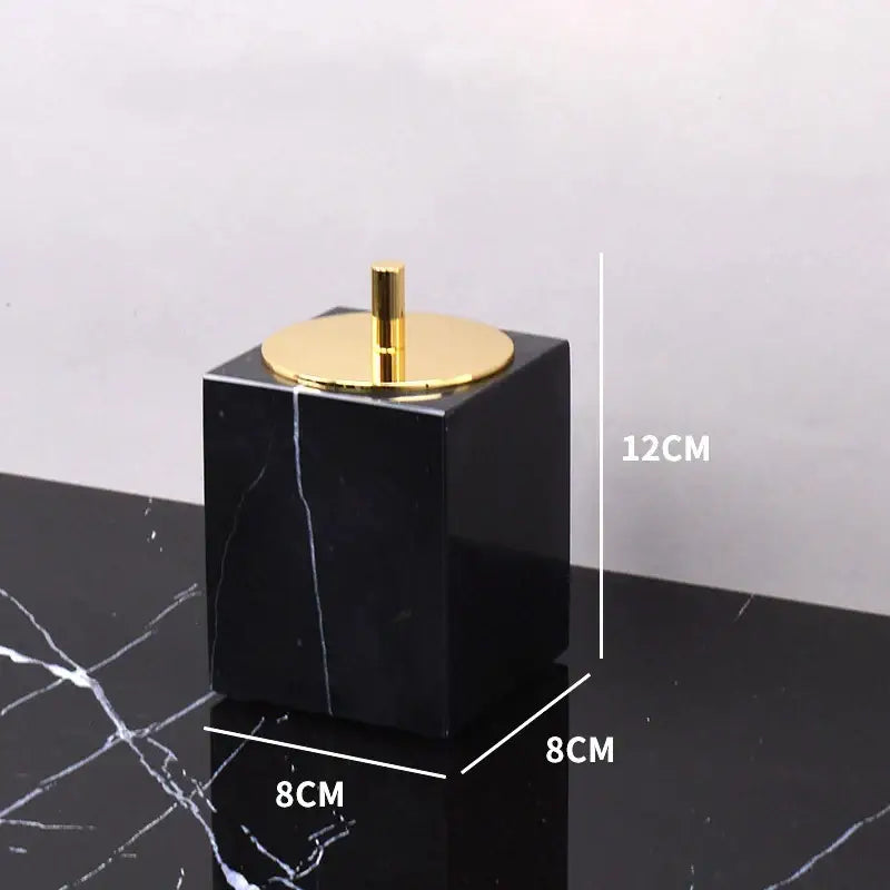 Black marquina marble bathroom set with gold handles