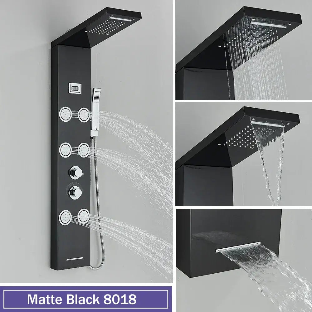 Modern black massage jet rainfall shower panel bathroom tower