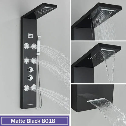Modern black massage jet rainfall shower panel bathroom tower