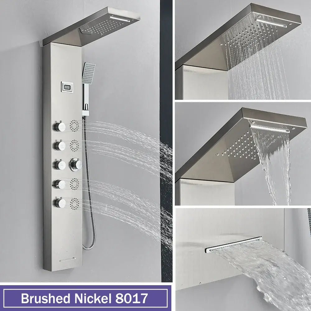 Modern black massage jet rainfall shower panel bathroom tower