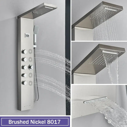 Modern black massage jet rainfall shower panel bathroom tower