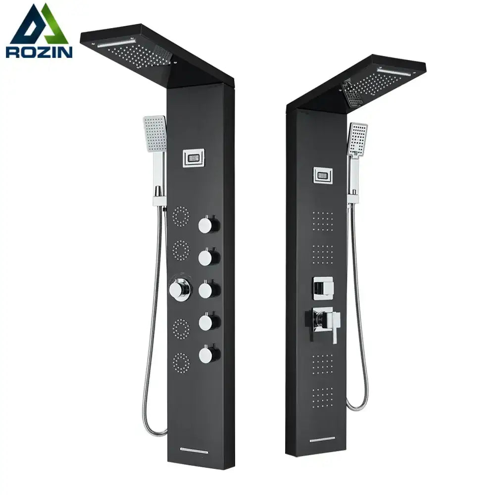 Modern black massage jet rainfall shower panel bathroom tower