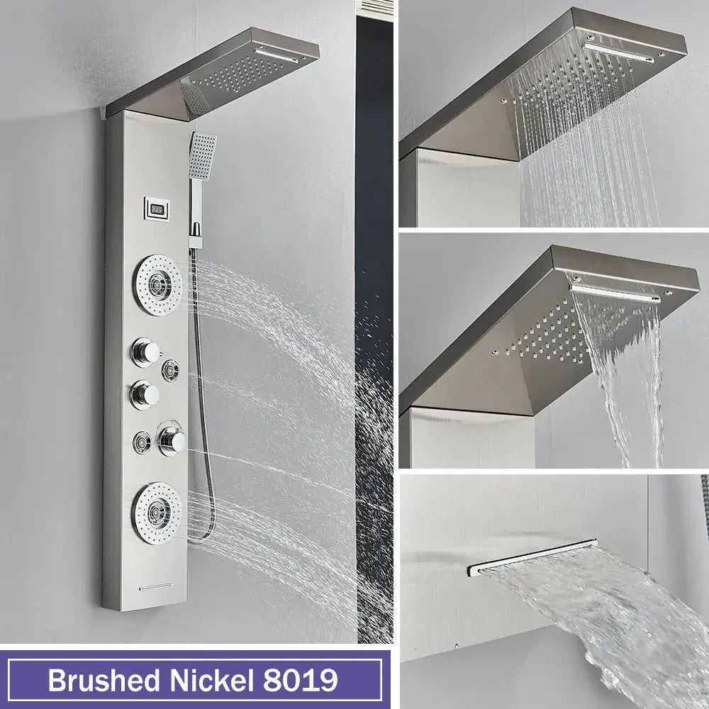 Modern black massage jet rainfall shower panel bathroom tower
