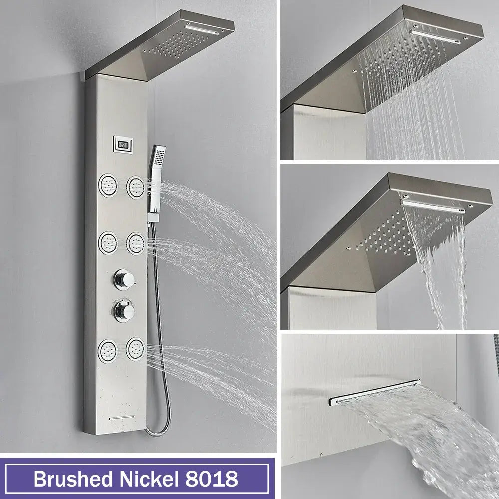 Modern black massage jet rainfall shower panel bathroom tower