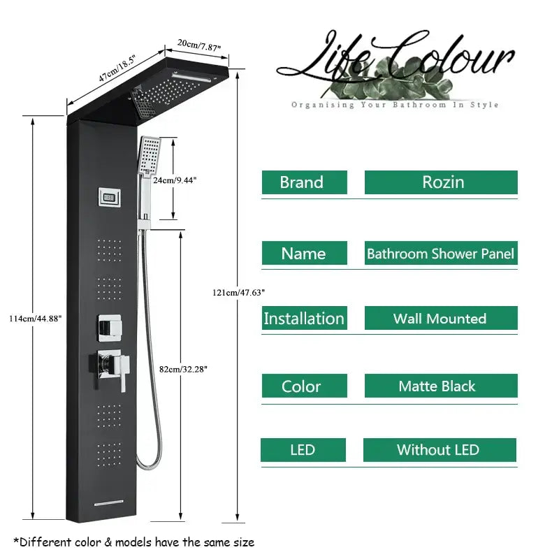 Modern black massage jet rainfall shower panel bathroom tower