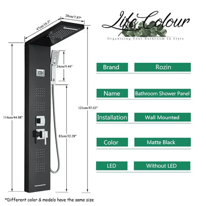 Modern black massage jet rainfall shower panel bathroom tower