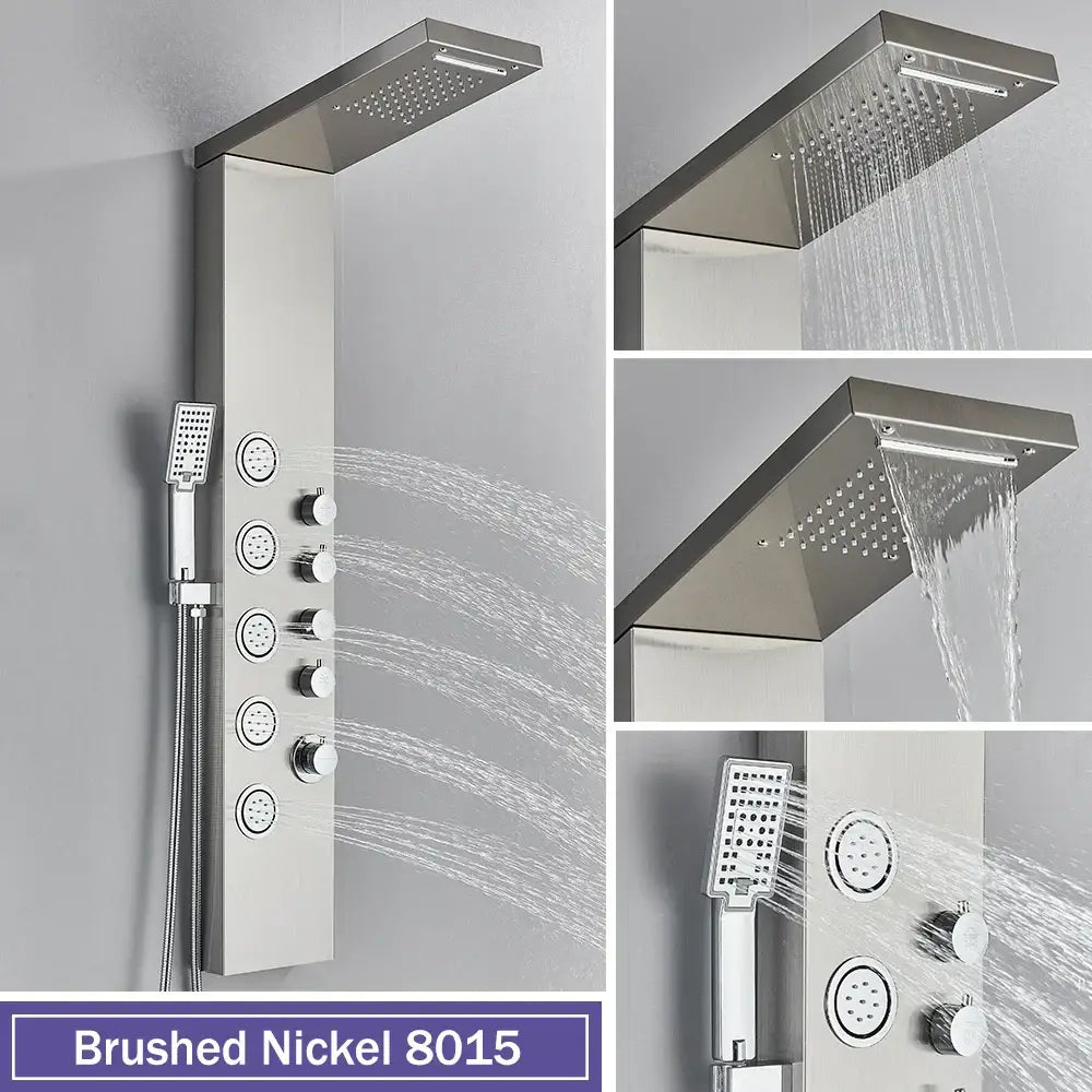 Modern black massage jet rainfall shower panel bathroom tower
