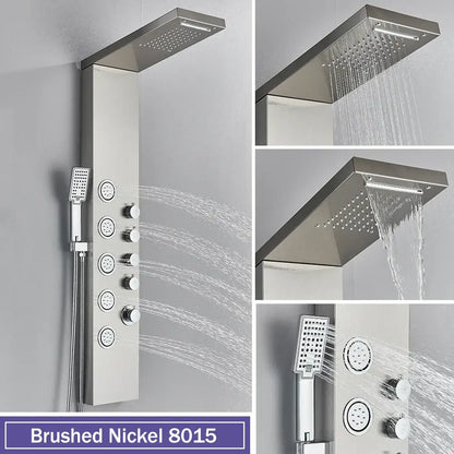 Modern black massage jet rainfall shower panel bathroom tower