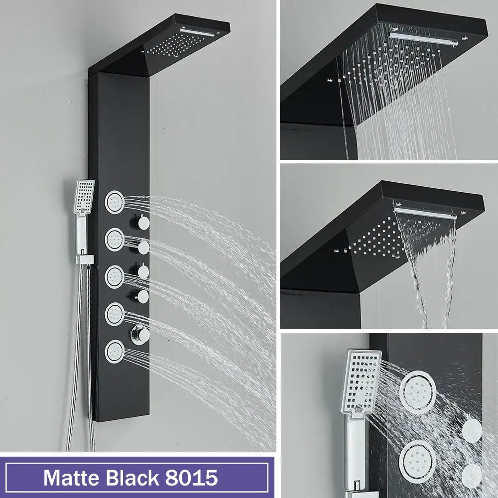 Modern black massage jet rainfall shower panel bathroom tower