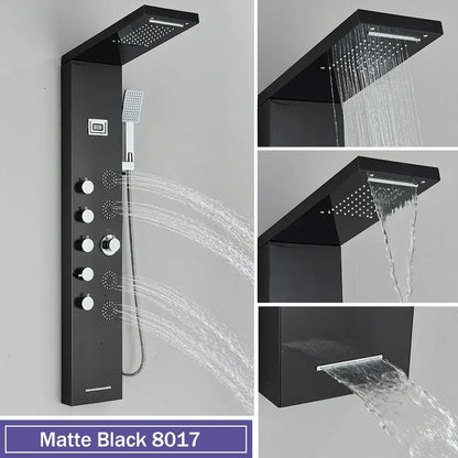 Modern black massage jet rainfall shower panel bathroom tower