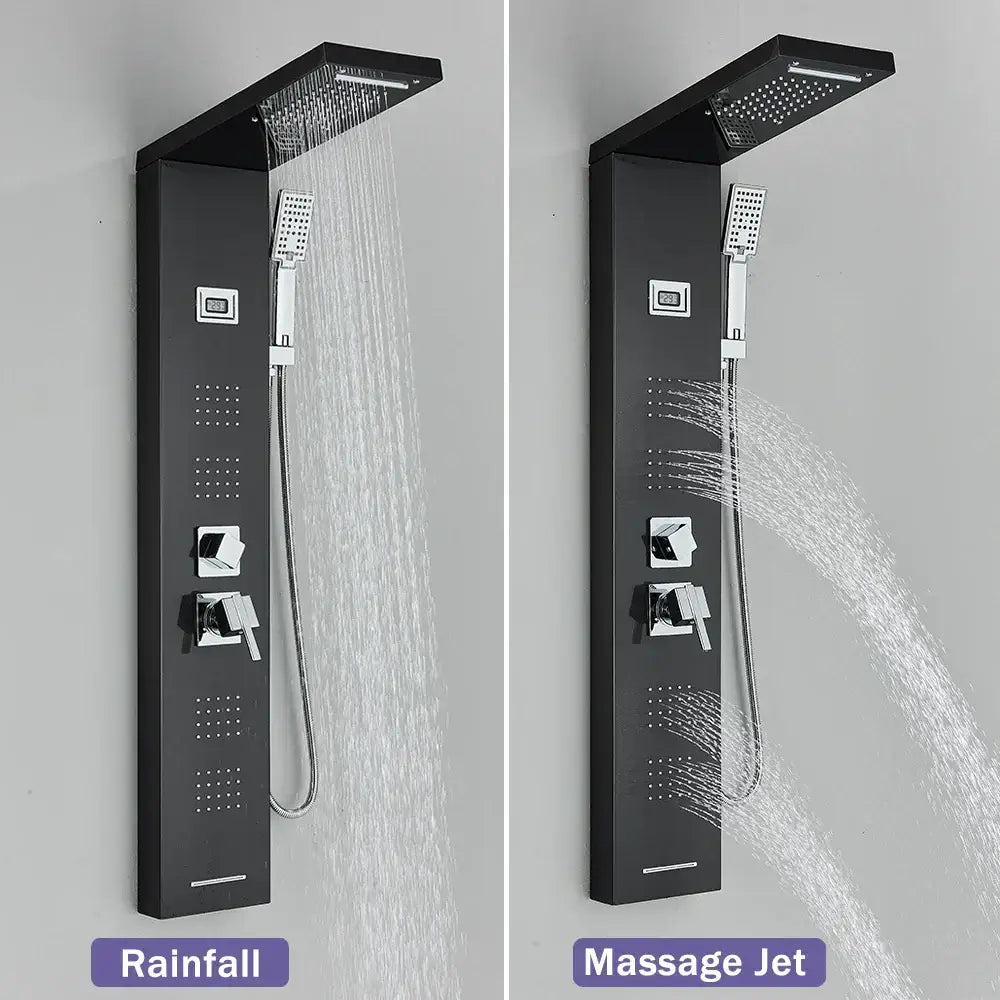 Modern black massage jet rainfall shower panel bathroom tower