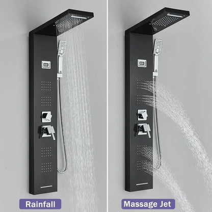 Modern black massage jet rainfall shower panel bathroom tower