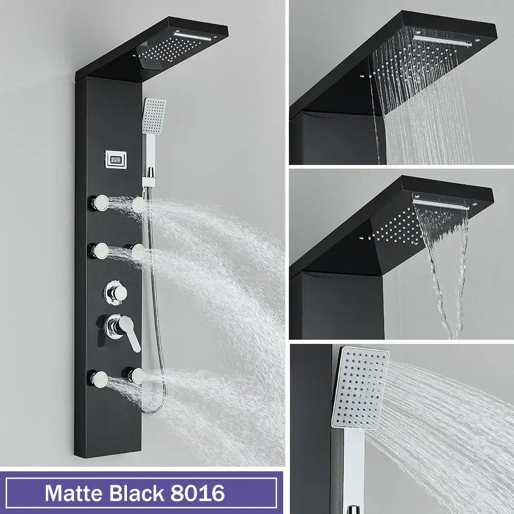 Modern black massage jet rainfall shower panel bathroom tower