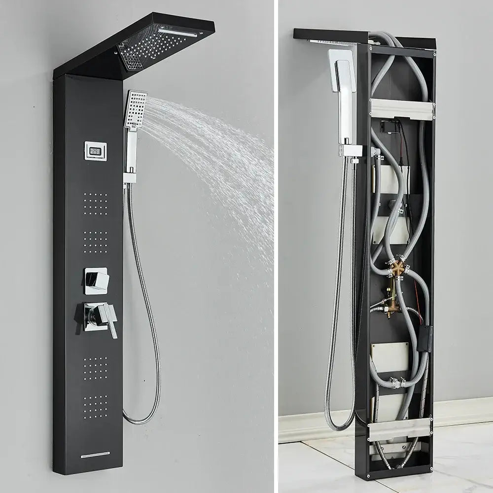 Modern black massage jet rainfall shower panel bathroom tower