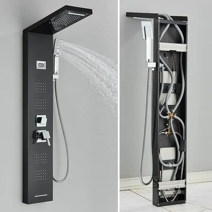 Modern black massage jet rainfall shower panel bathroom tower