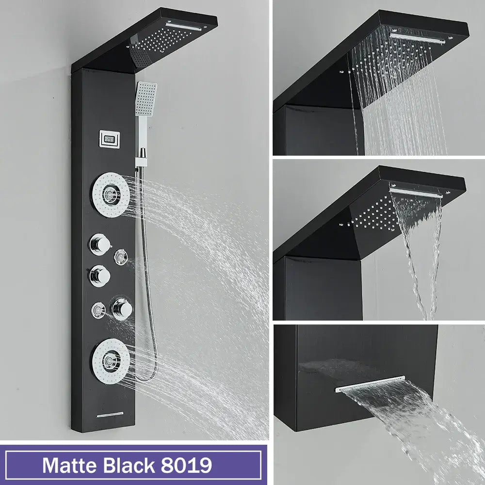 Modern black massage jet rainfall shower panel bathroom tower