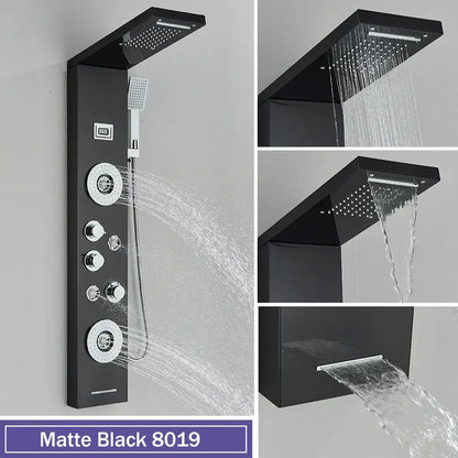 Modern black massage jet rainfall shower panel bathroom tower