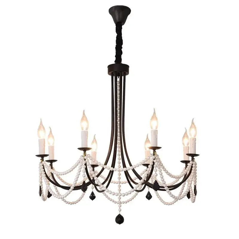 black metal led candle pearl chandelier dining room light