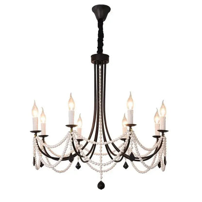 black metal led candle pearl chandelier dining room light