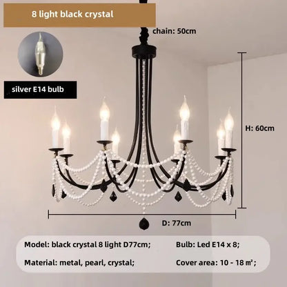 black metal led candle pearl chandelier dining room light