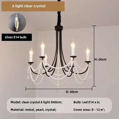 black metal led candle pearl chandelier dining room light