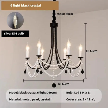 black metal led candle pearl chandelier dining room light