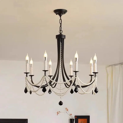 black metal led candle pearl chandelier dining room light