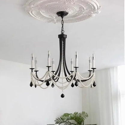 black metal led candle pearl chandelier dining room light