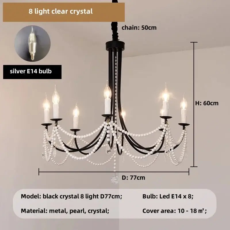 black metal led candle pearl chandelier dining room light