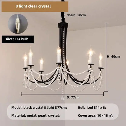 black metal led candle pearl chandelier dining room light