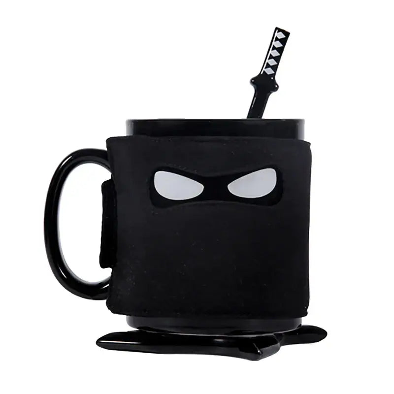 black ninja mug with sword stirrer kitchen novelty cup