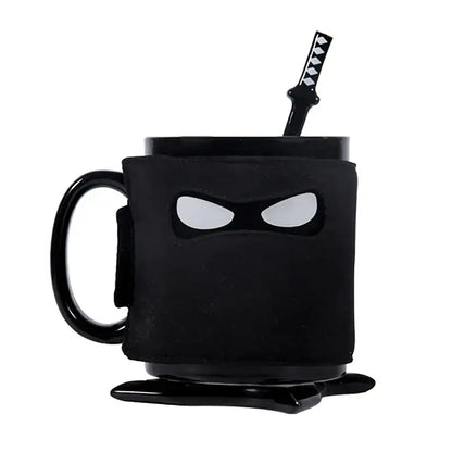 black ninja mug with sword stirrer kitchen novelty cup