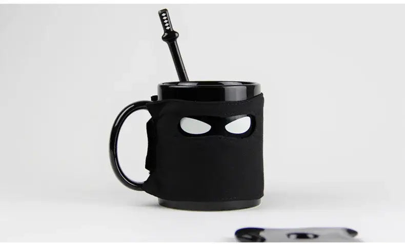 black ninja mug with sword stirrer kitchen novelty cup