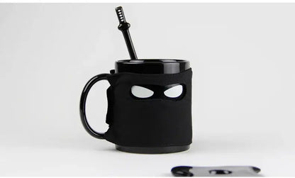 black ninja mug with sword stirrer kitchen novelty cup