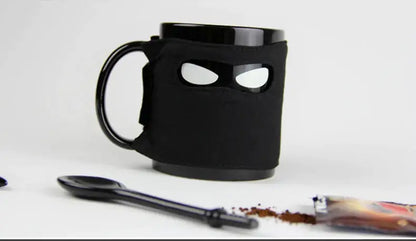 black ninja mug with sword stirrer kitchen novelty cup