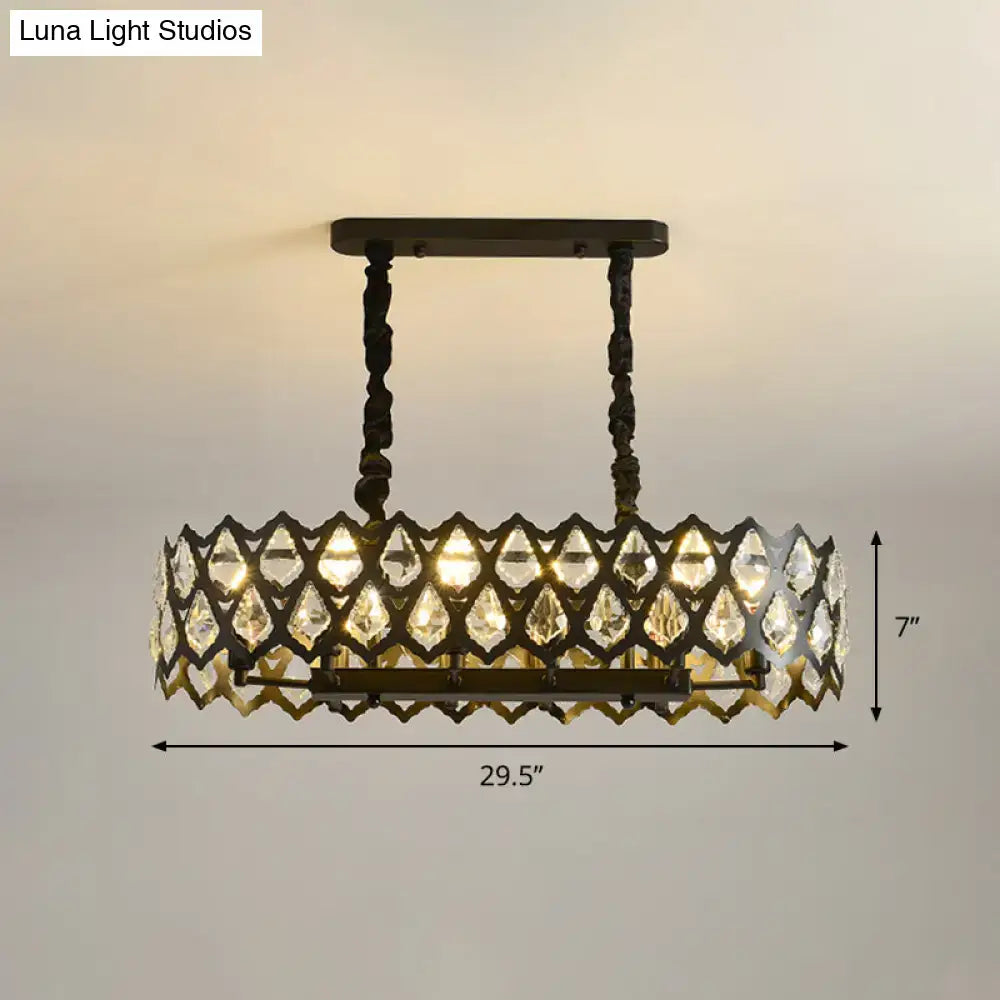 Modern black oval crystal island pendant dining room light