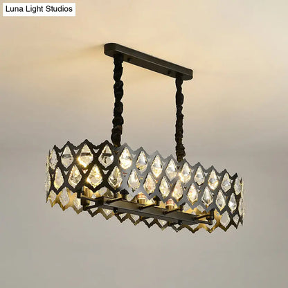 Modern black oval crystal island pendant dining room light
