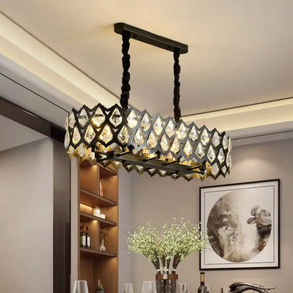 Modern black oval crystal island pendant dining room light