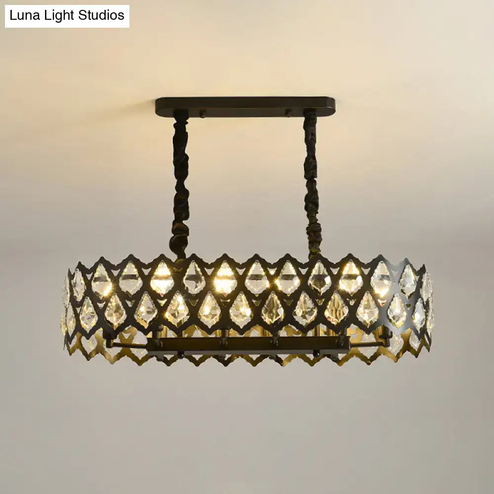 Modern black oval crystal island pendant dining room light