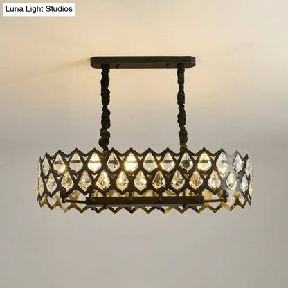 Modern black oval crystal island pendant dining room light
